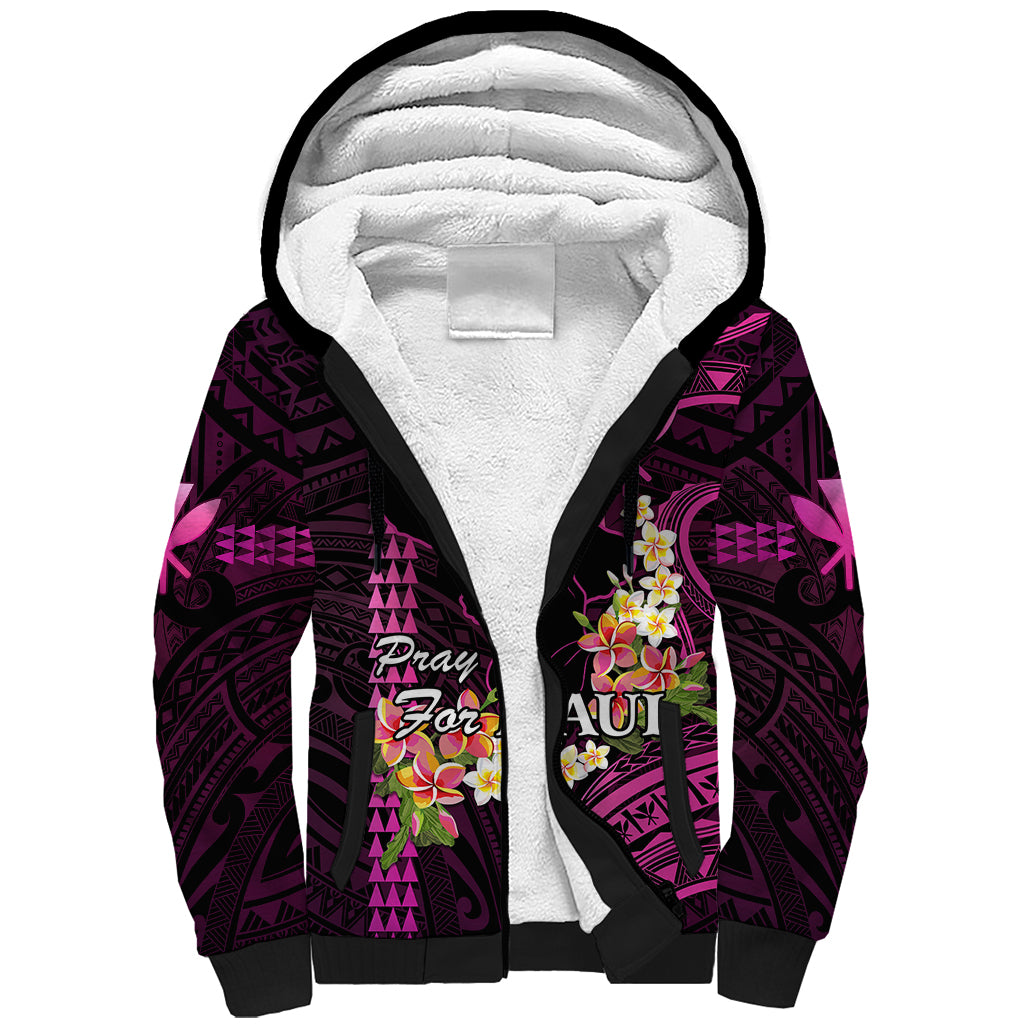 Personalised Hawaii Sherpa Hoodie Pray For Maui Hawaiian Plumeria Be Strong Pink Verison - Wonder Print Shop