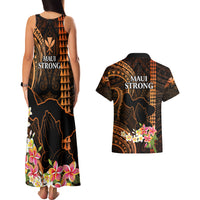 Hawaii Couples Matching Tank Maxi Dress and Hawaiian Shirt Pray For Maui Hawaiian Plumeria Be Strong Gold Verison - Wonder Print Shop