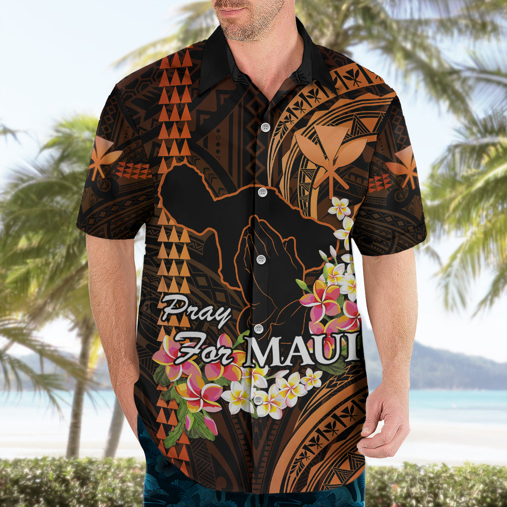 Hawaii Hawaiian Shirt Pray For Maui Hawaiian Plumeria Be Strong Gold Verison - Wonder Print Shop