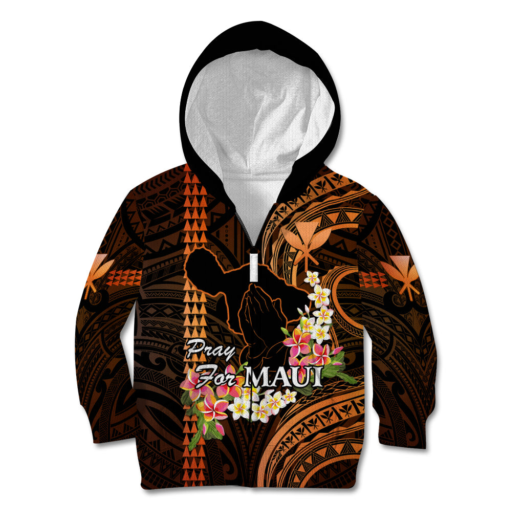 Hawaii Kid Hoodie Pray For Maui Hawaiian Plumeria Be Strong Gold Verison - Wonder Print Shop