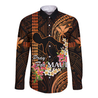 Hawaii Long Sleeve Button Shirt Pray For Maui Hawaiian Plumeria Be Strong Gold Verison - Wonder Print Shop