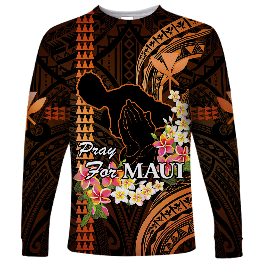 Hawaii Long Sleeve Shirt Pray For Maui Hawaiian Plumeria Be Strong Gold Verison - Wonder Print Shop