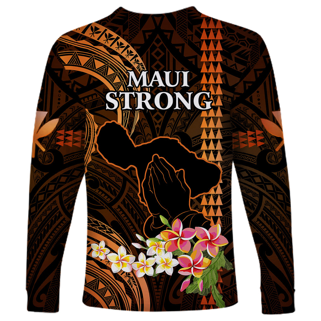 Hawaii Long Sleeve Shirt Pray For Maui Hawaiian Plumeria Be Strong Gold Verison - Wonder Print Shop