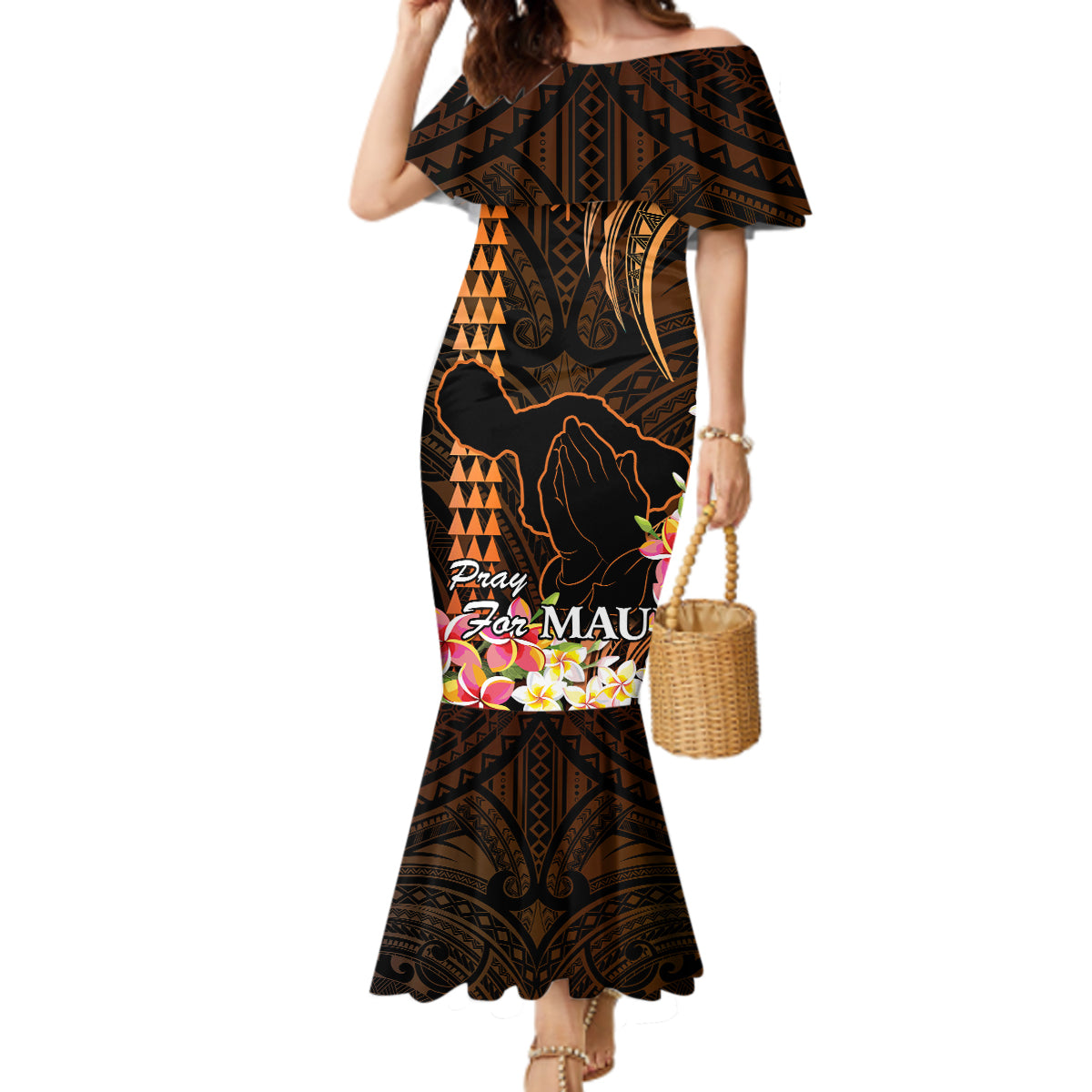 Hawaii Mermaid Dress Pray For Maui Hawaiian Plumeria Be Strong Gold Verison - Wonder Print Shop