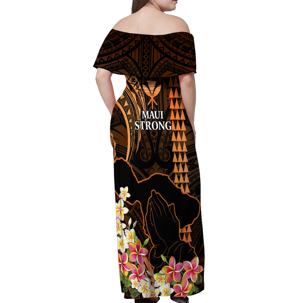 Hawaii Off Shoulder Maxi Dress Pray For Maui Hawaiian Plumeria Be Strong Gold Verison - Wonder Print Shop