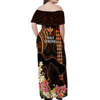Hawaii Off Shoulder Maxi Dress Pray For Maui Hawaiian Plumeria Be Strong Gold Verison - Wonder Print Shop