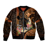 Hawaii Sleeve Zip Bomber Jacket Pray For Maui Hawaiian Plumeria Be Strong Gold Verison - Wonder Print Shop