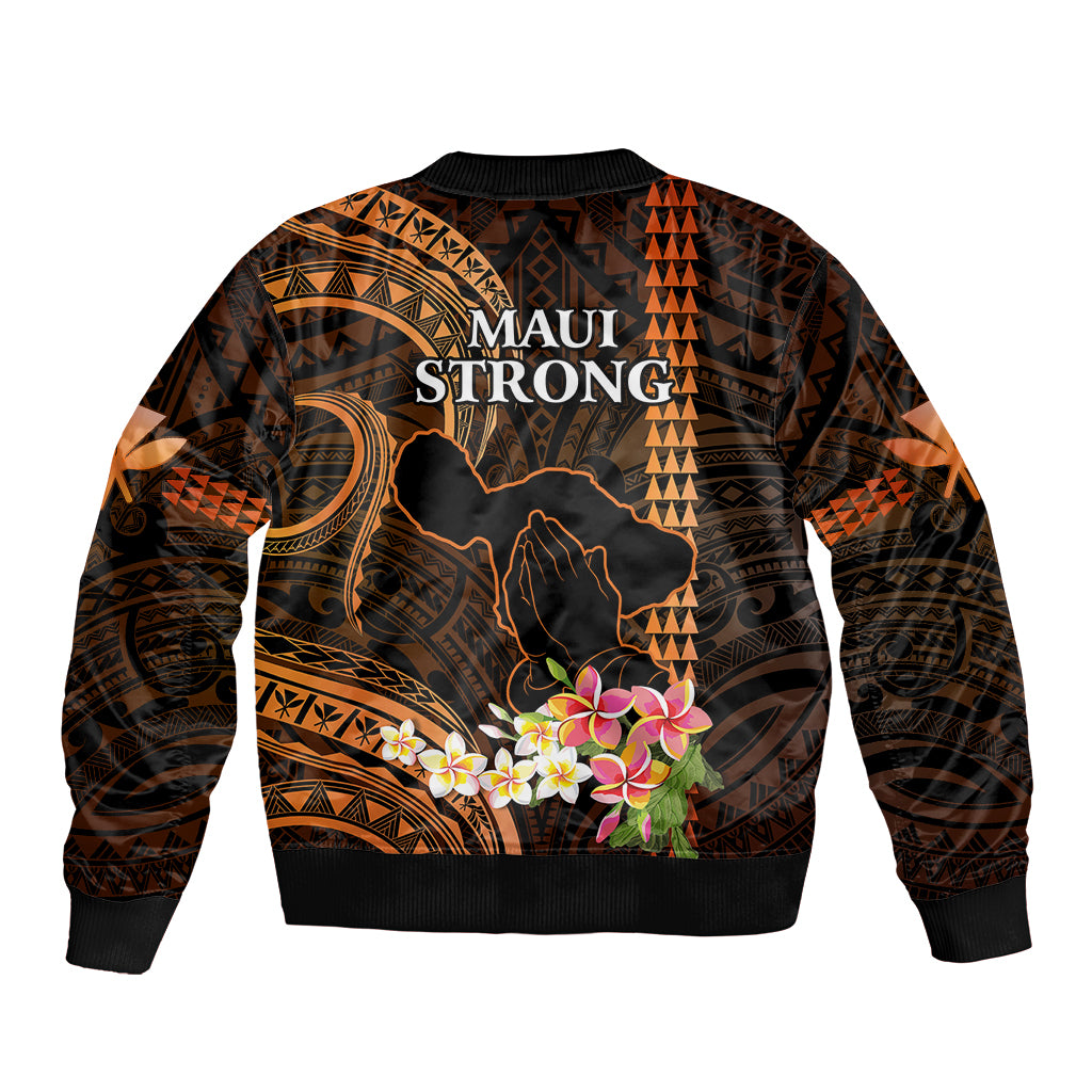 Hawaii Sleeve Zip Bomber Jacket Pray For Maui Hawaiian Plumeria Be Strong Gold Verison - Wonder Print Shop