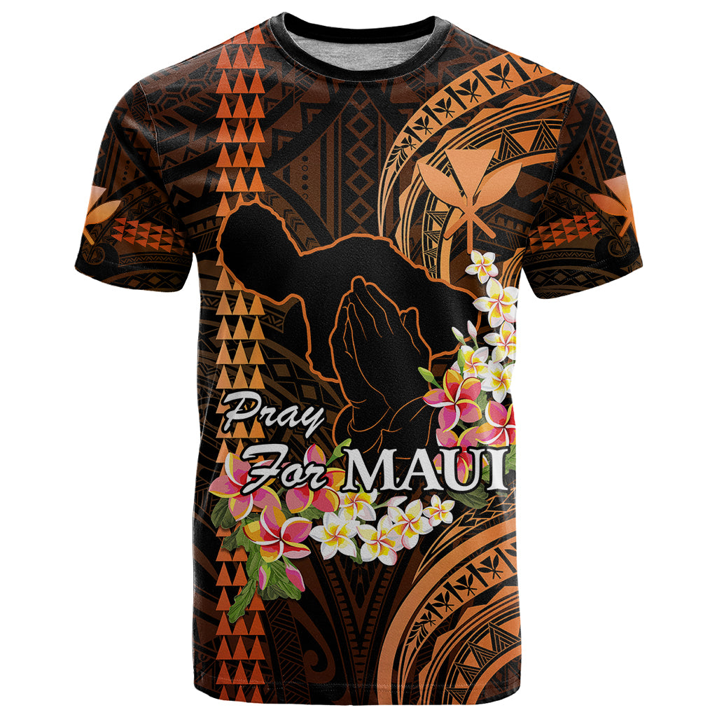 Hawaii T Shirt Pray For Maui Hawaiian Plumeria Be Strong Gold Verison - Wonder Print Shop