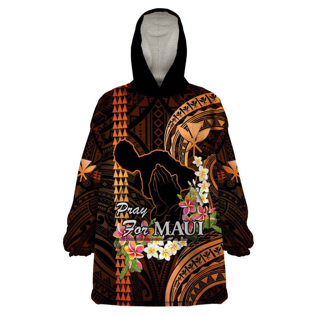 Hawaii Wearable Blanket Hoodie Pray For Maui Hawaiian Plumeria Be Strong Gold Verison - Wonder Print Shop