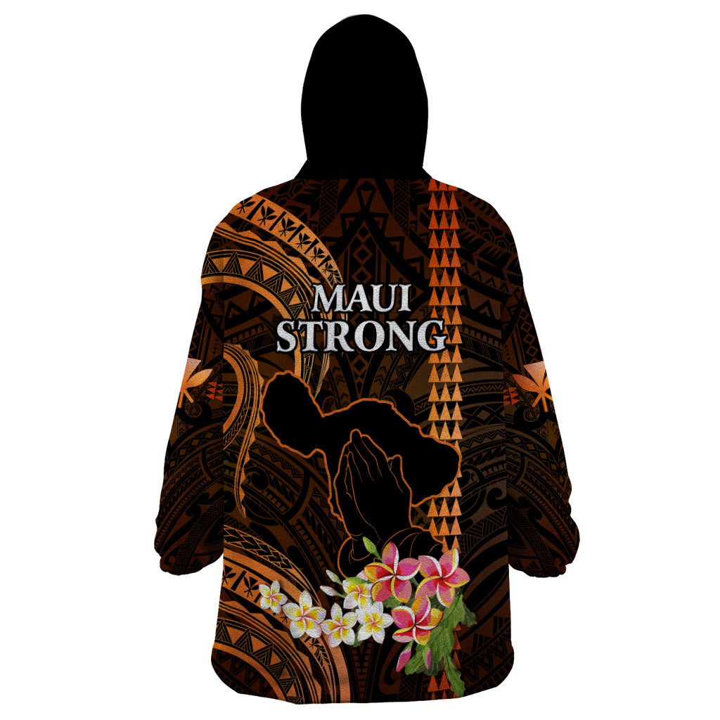 Hawaii Wearable Blanket Hoodie Pray For Maui Hawaiian Plumeria Be Strong Gold Verison - Wonder Print Shop