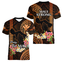 Hawaii Women V Neck T Shirt Pray For Maui Hawaiian Plumeria Be Strong Gold Verison - Wonder Print Shop