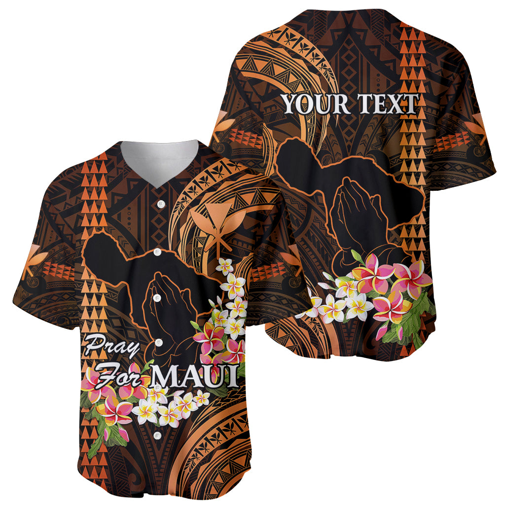 Personalised Hawaii Baseball Jersey Pray For Maui Hawaiian Plumeria Be Strong Gold Verison - Wonder Print Shop