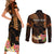 Personalised Hawaii Couples Matching Short Sleeve Bodycon Dress and Long Sleeve Button Shirts Pray For Maui Hawaiian Plumeria Be Strong Gold Verison - Wonder Print Shop