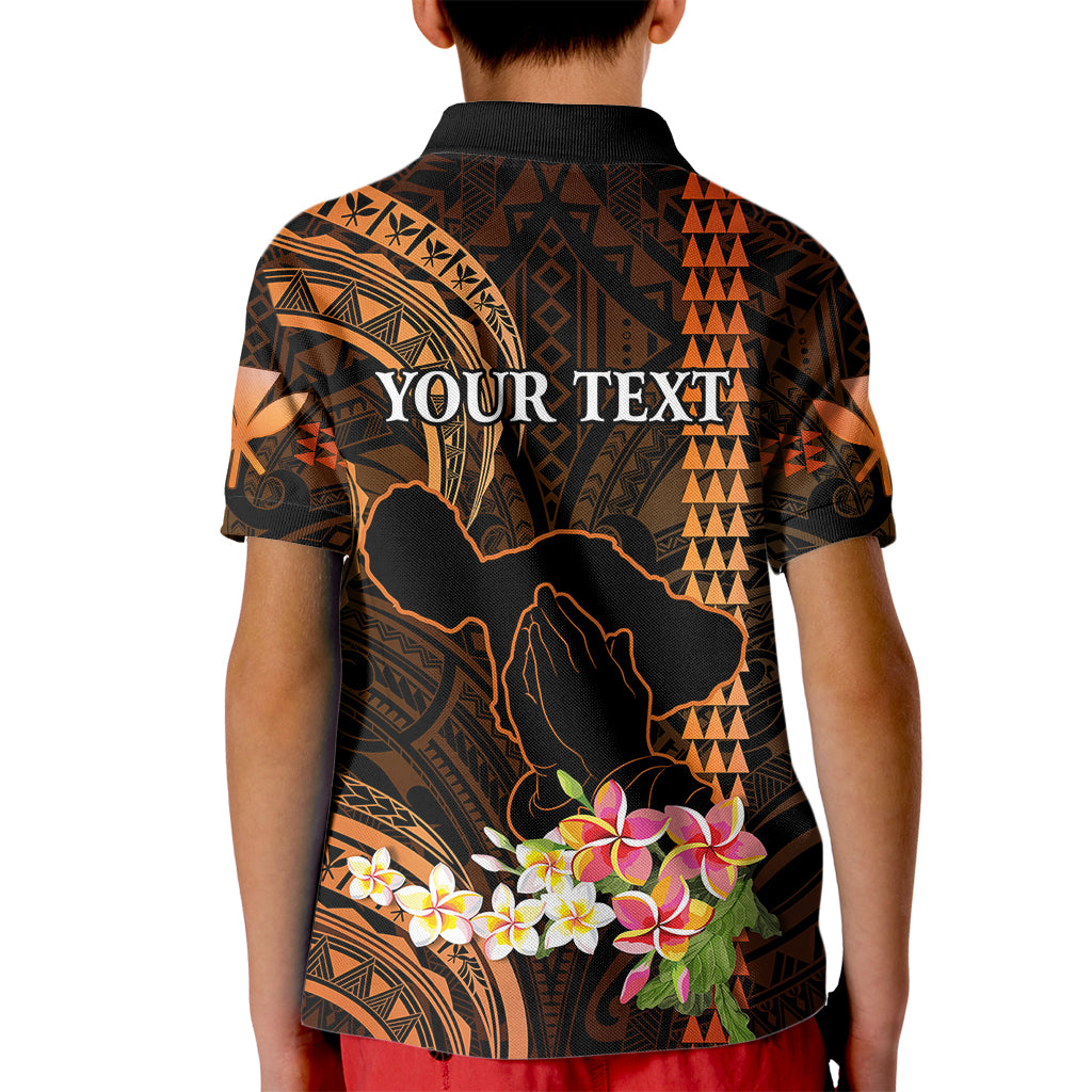 Personalised Hawaii Kid Polo Shirt Pray For Maui Hawaiian Plumeria Be Strong Gold Verison - Wonder Print Shop
