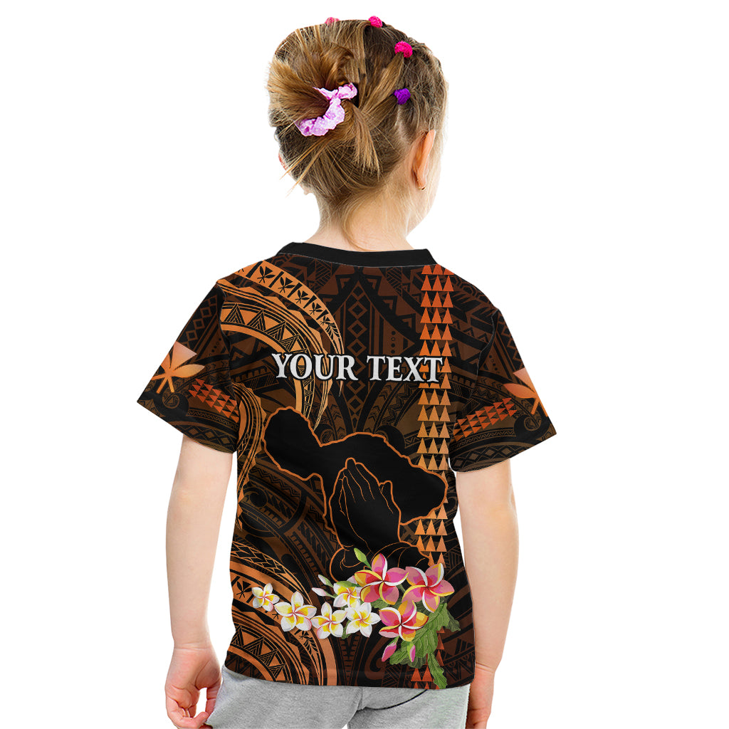 Personalised Hawaii Kid T Shirt Pray For Maui Hawaiian Plumeria Be Strong Gold Verison - Wonder Print Shop