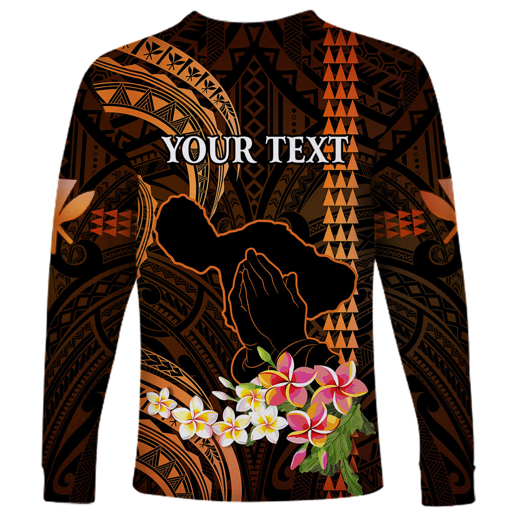 Personalised Hawaii Long Sleeve Shirt Pray For Maui Hawaiian Plumeria Be Strong Gold Verison - Wonder Print Shop