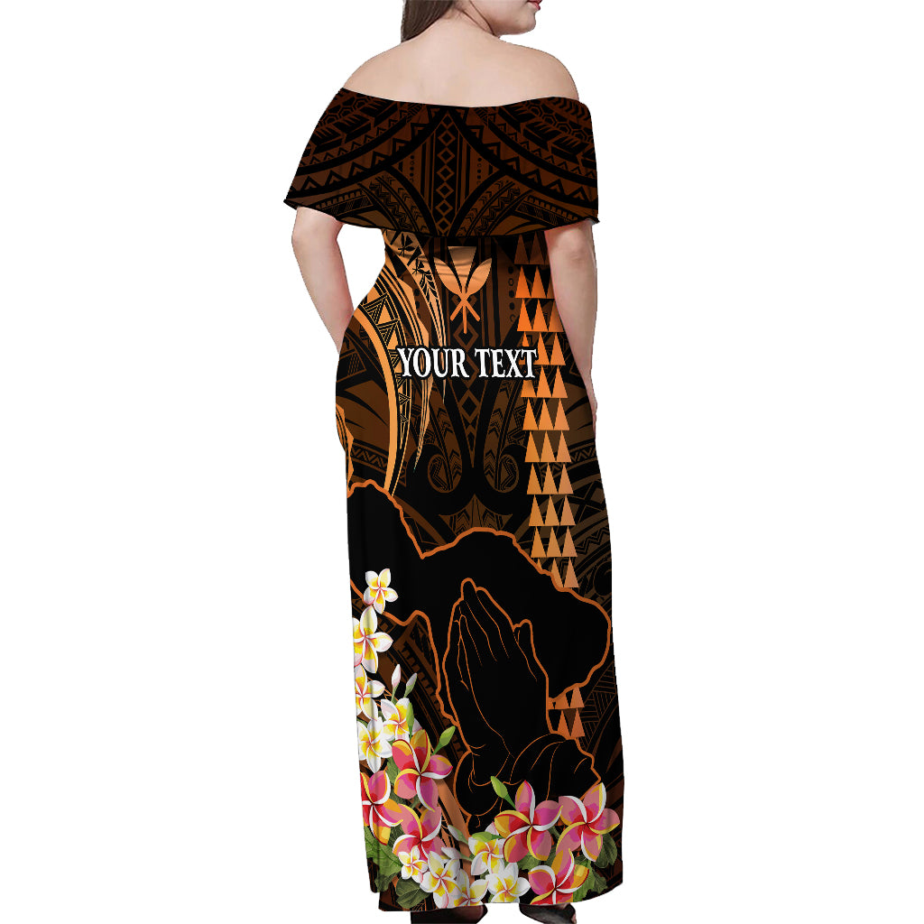 Personalised Hawaii Off Shoulder Maxi Dress Pray For Maui Hawaiian Plumeria Be Strong Gold Verison - Wonder Print Shop