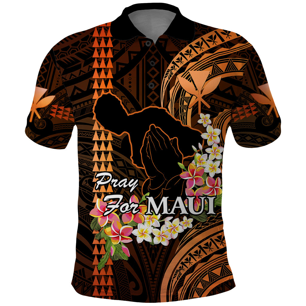 Personalised Hawaii Polo Shirt Pray For Maui Hawaiian Plumeria Be Strong Gold Verison - Wonder Print Shop