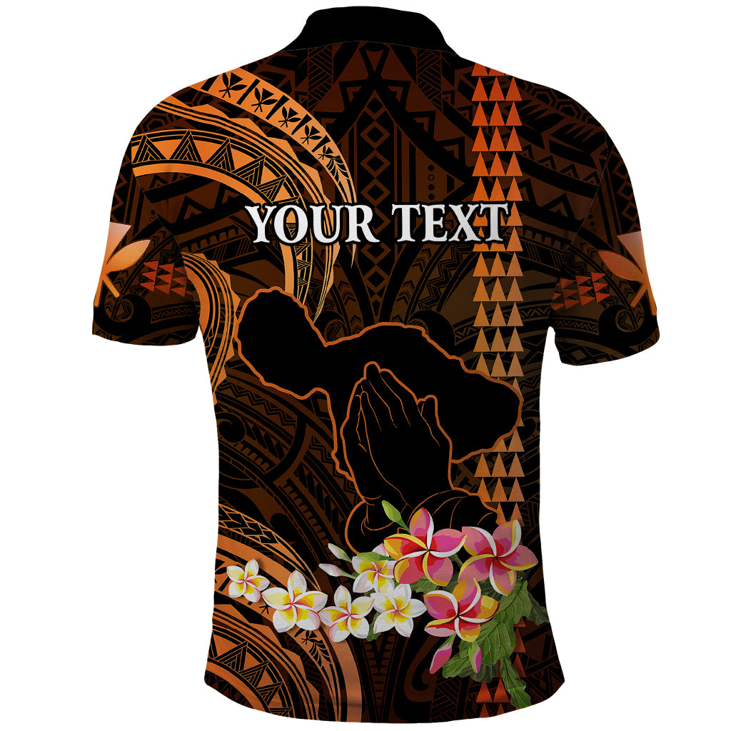 Personalised Hawaii Polo Shirt Pray For Maui Hawaiian Plumeria Be Strong Gold Verison - Wonder Print Shop