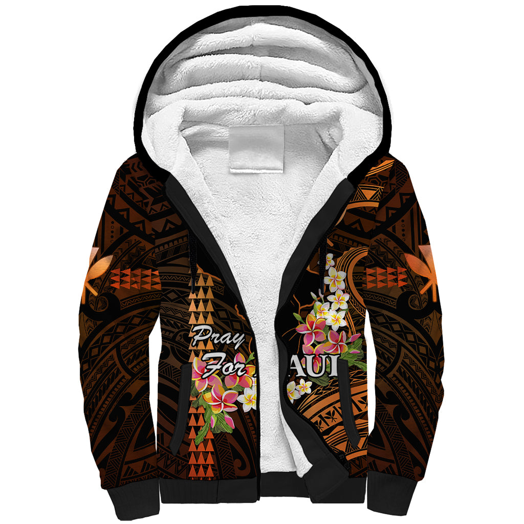 Personalised Hawaii Sherpa Hoodie Pray For Maui Hawaiian Plumeria Be Strong Gold Verison - Wonder Print Shop