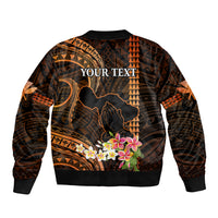 Personalised Hawaii Sleeve Zip Bomber Jacket Pray For Maui Hawaiian Plumeria Be Strong Gold Verison - Wonder Print Shop