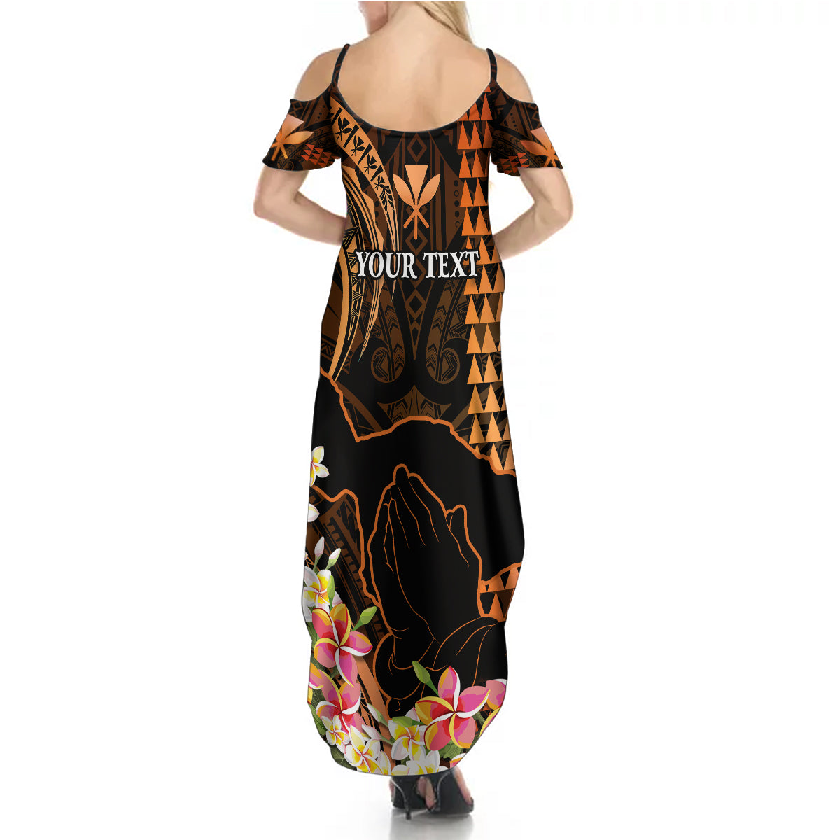 Personalised Hawaii Summer Maxi Dress Pray For Maui Hawaiian Plumeria Be Strong Gold Verison - Wonder Print Shop