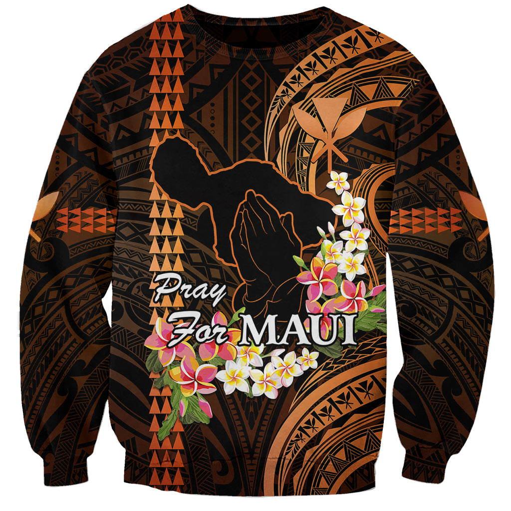 Personalised Hawaii Sweatshirt Pray For Maui Hawaiian Plumeria Be Strong Gold Verison - Wonder Print Shop