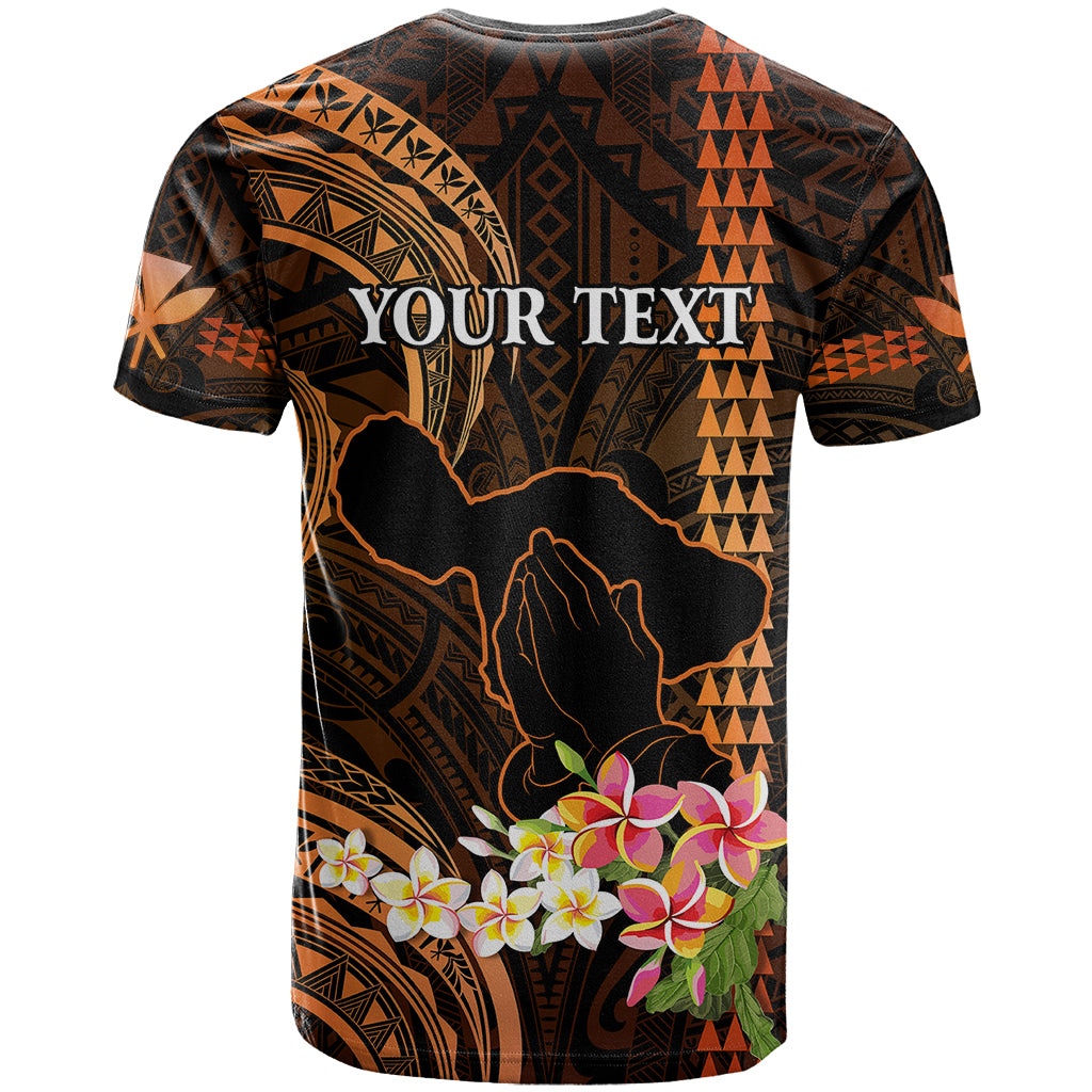 Personalised Hawaii T Shirt Pray For Maui Hawaiian Plumeria Be Strong Gold Verison - Wonder Print Shop