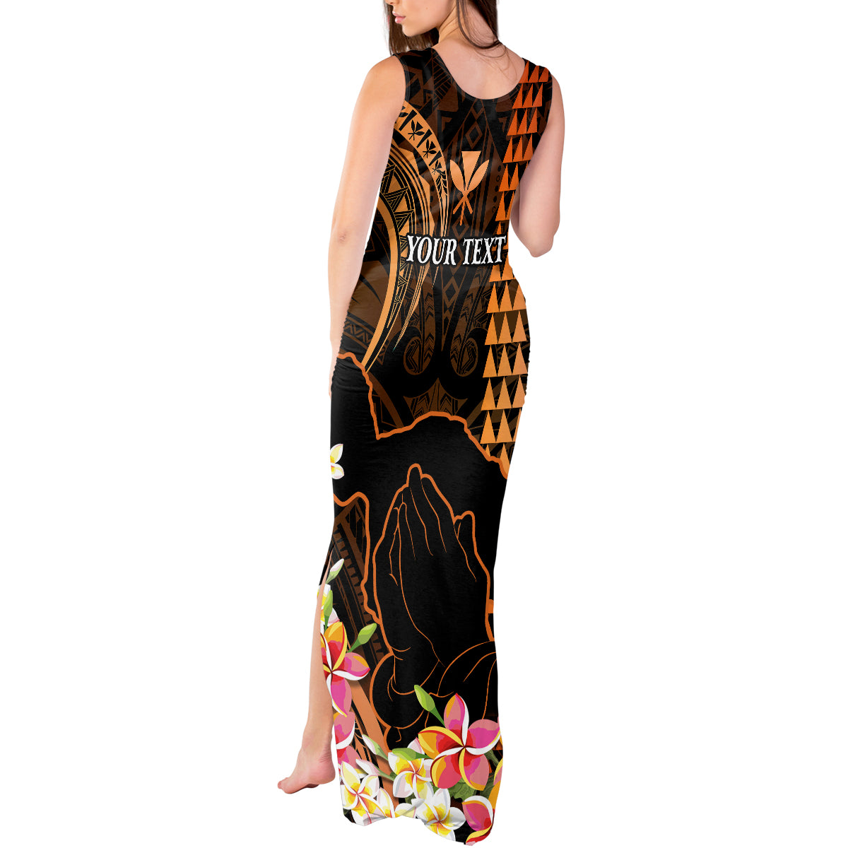 Personalised Hawaii Tank Maxi Dress Pray For Maui Hawaiian Plumeria Be Strong Gold Verison - Wonder Print Shop