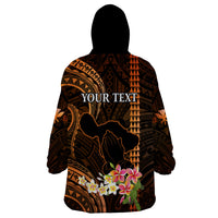 Personalised Hawaii Wearable Blanket Hoodie Pray For Maui Hawaiian Plumeria Be Strong Gold Verison - Wonder Print Shop