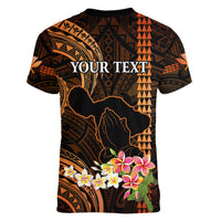 Personalised Hawaii Women V Neck T Shirt Pray For Maui Hawaiian Plumeria Be Strong Gold Verison - Wonder Print Shop