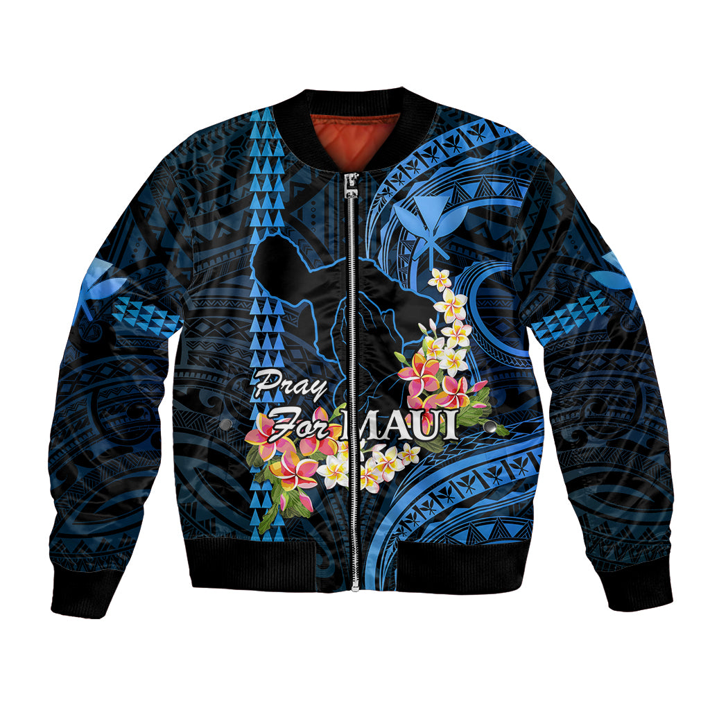 Hawaii Bomber Jacket Pray For Maui Hawaiian Plumeria Be Strong Blue Verison - Wonder Print Shop