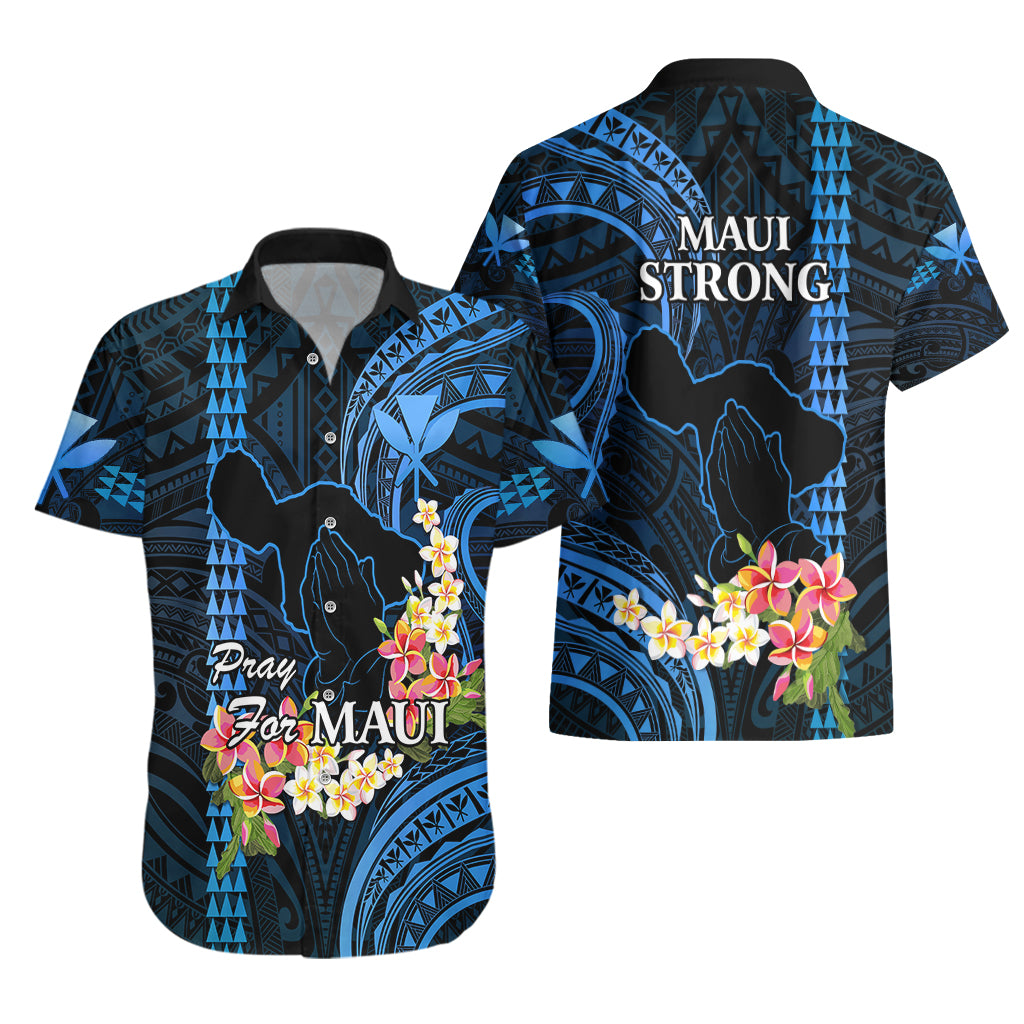 Hawaii Hawaiian Shirt Pray For Maui Hawaiian Plumeria Be Strong Blue Verison - Wonder Print Shop