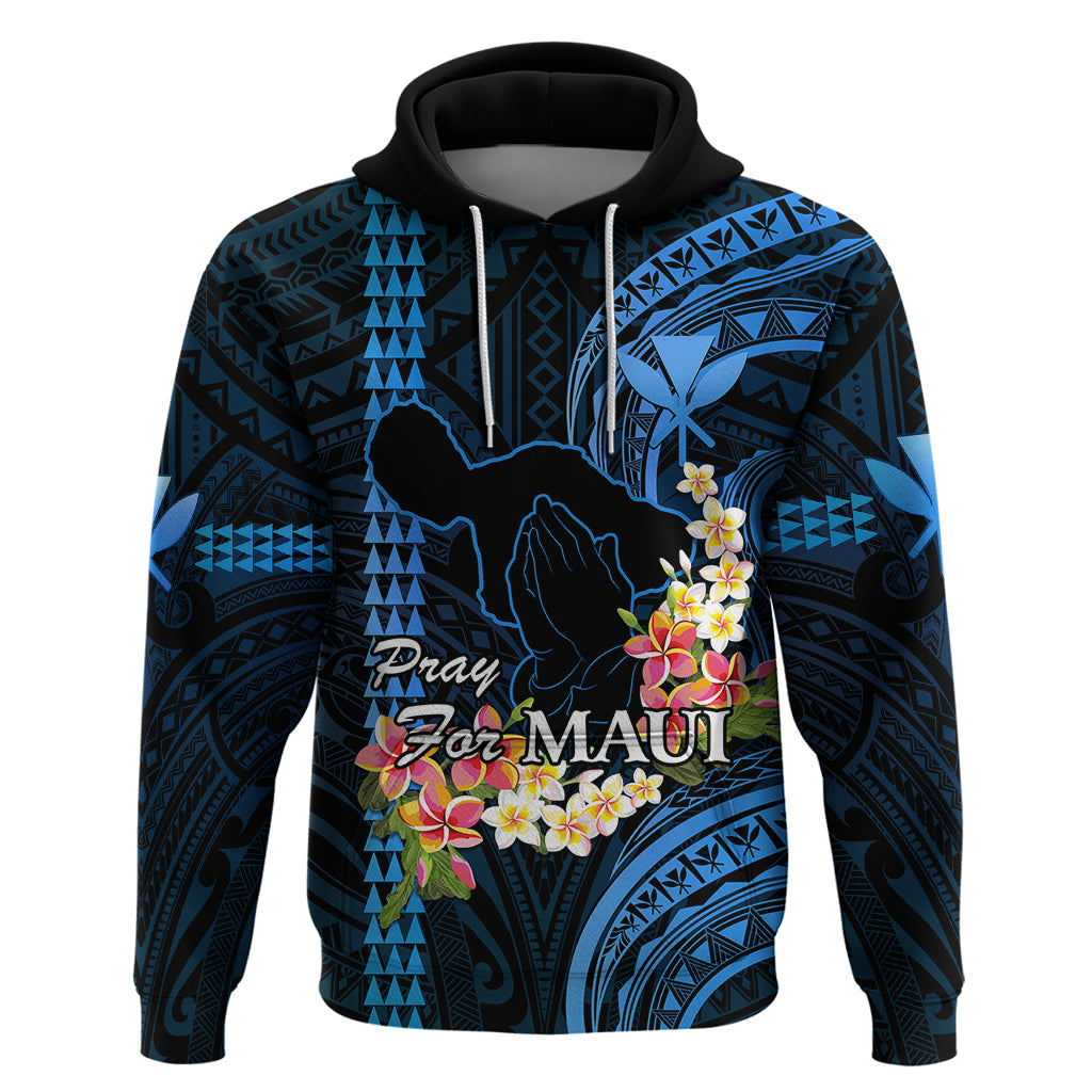 Hawaii Hoodie Pray For Maui Hawaiian Plumeria Be Strong Blue Verison - Wonder Print Shop