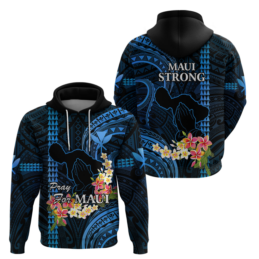 Hawaii Hoodie Pray For Maui Hawaiian Plumeria Be Strong Blue Verison - Wonder Print Shop