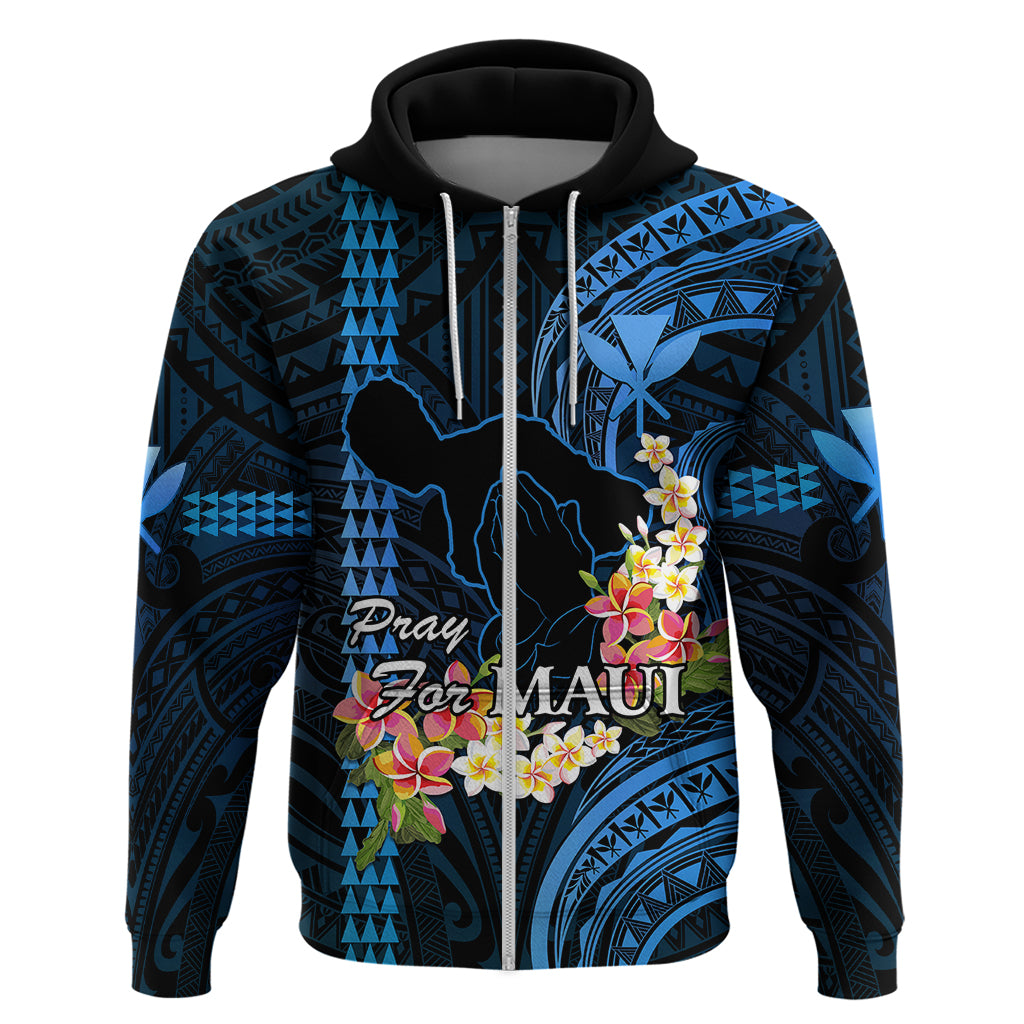 Hawaii Hoodie Pray For Maui Hawaiian Plumeria Be Strong Blue Verison - Wonder Print Shop