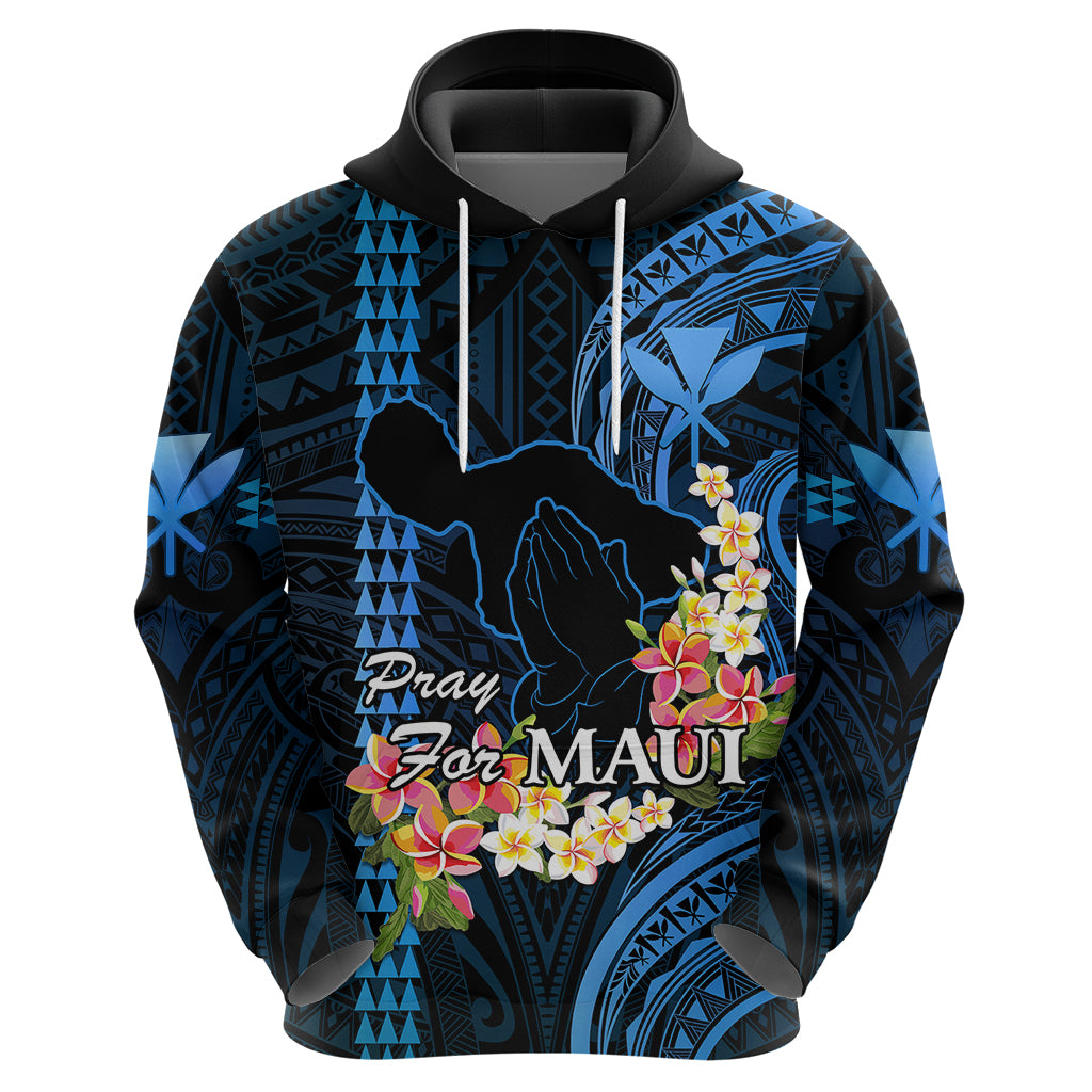 Hawaii Hoodie Pray For Maui Hawaiian Plumeria Be Strong Blue Verison - Wonder Print Shop