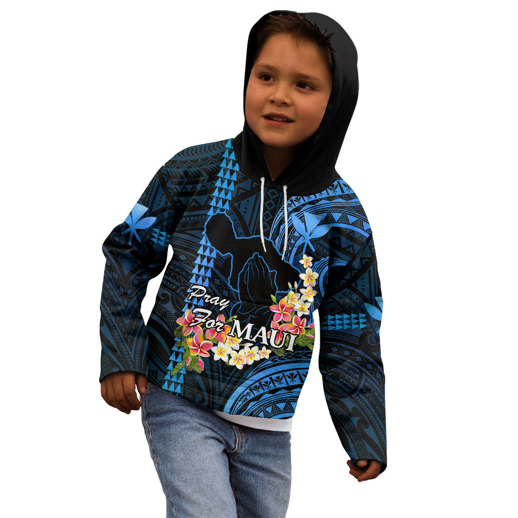 Hawaii Kid Hoodie Pray For Maui Hawaiian Plumeria Be Strong Blue Verison - Wonder Print Shop