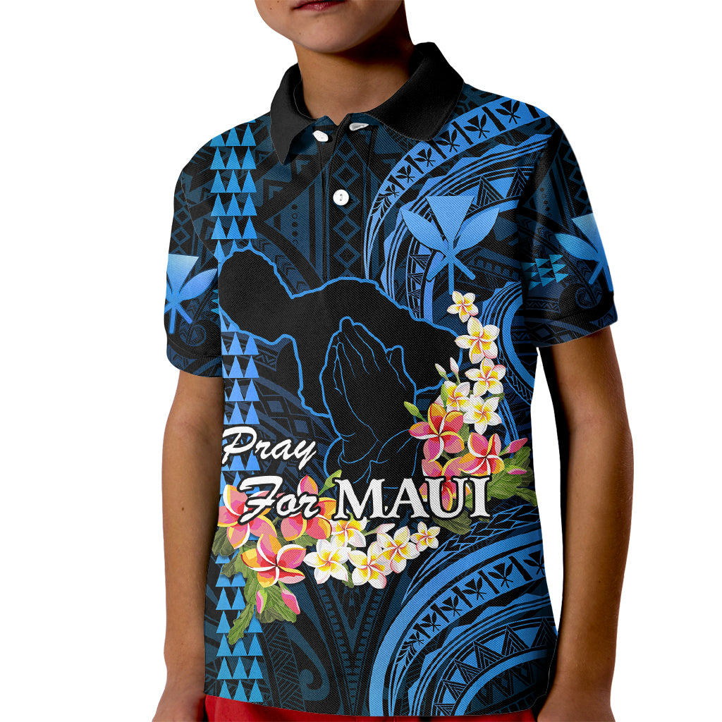 Hawaii Kid Polo Shirt Pray For Maui Hawaiian Plumeria Be Strong Blue Verison - Wonder Print Shop