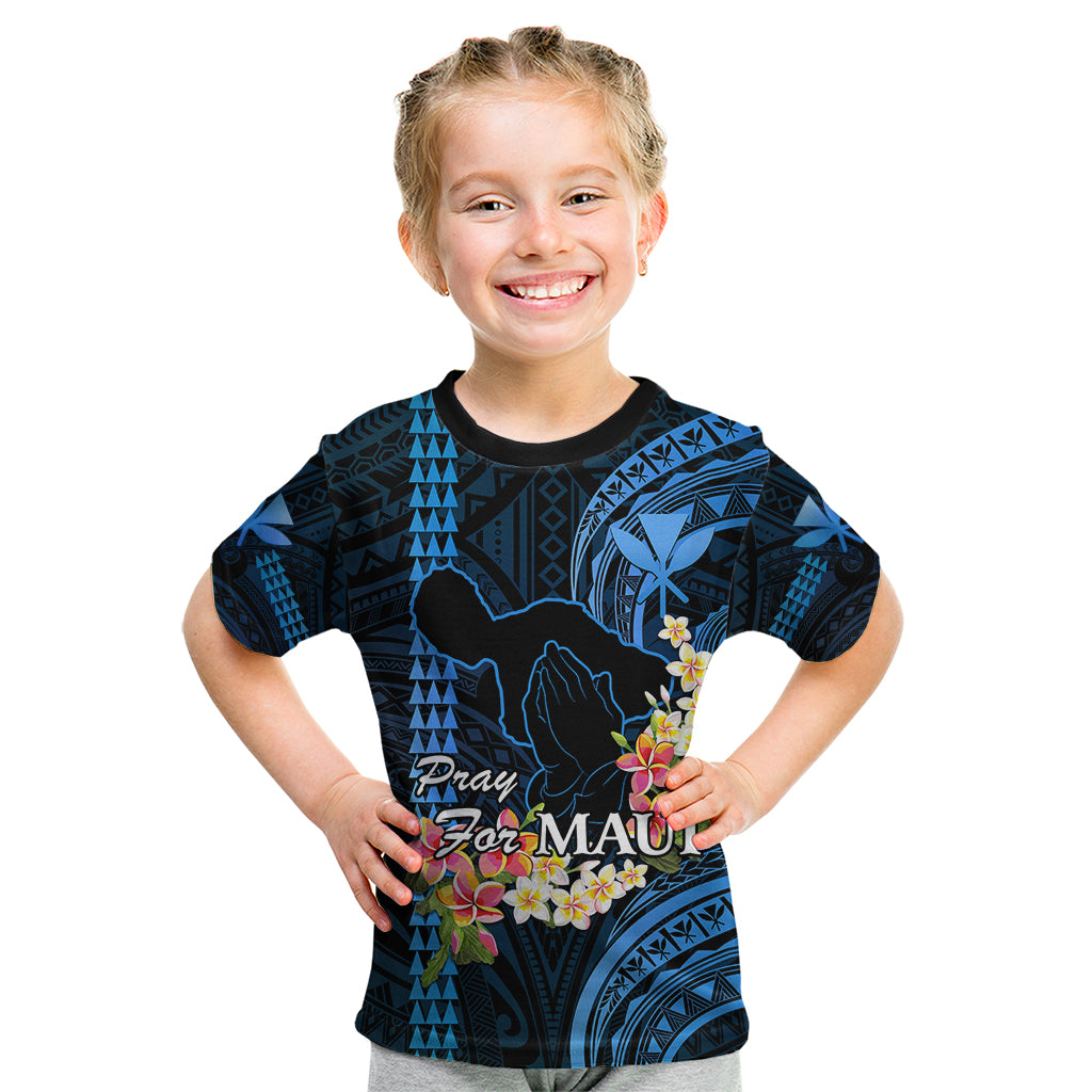Hawaii Kid T Shirt Pray For Maui Hawaiian Plumeria Be Strong Blue Verison - Wonder Print Shop