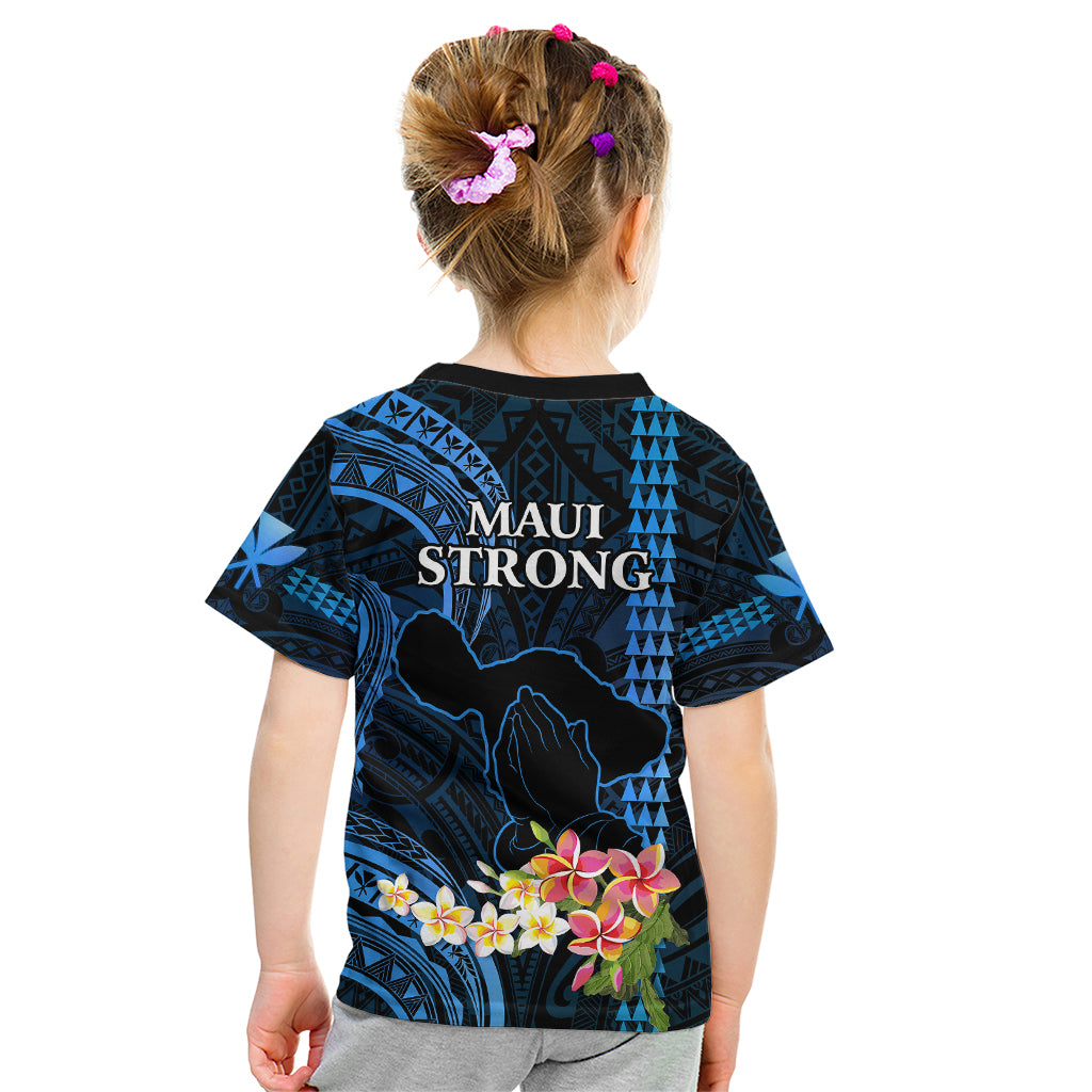 Hawaii Kid T Shirt Pray For Maui Hawaiian Plumeria Be Strong Blue Verison - Wonder Print Shop