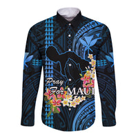 Hawaii Long Sleeve Button Shirt Pray For Maui Hawaiian Plumeria Be Strong Blue Verison - Wonder Print Shop