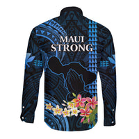 Hawaii Long Sleeve Button Shirt Pray For Maui Hawaiian Plumeria Be Strong Blue Verison - Wonder Print Shop