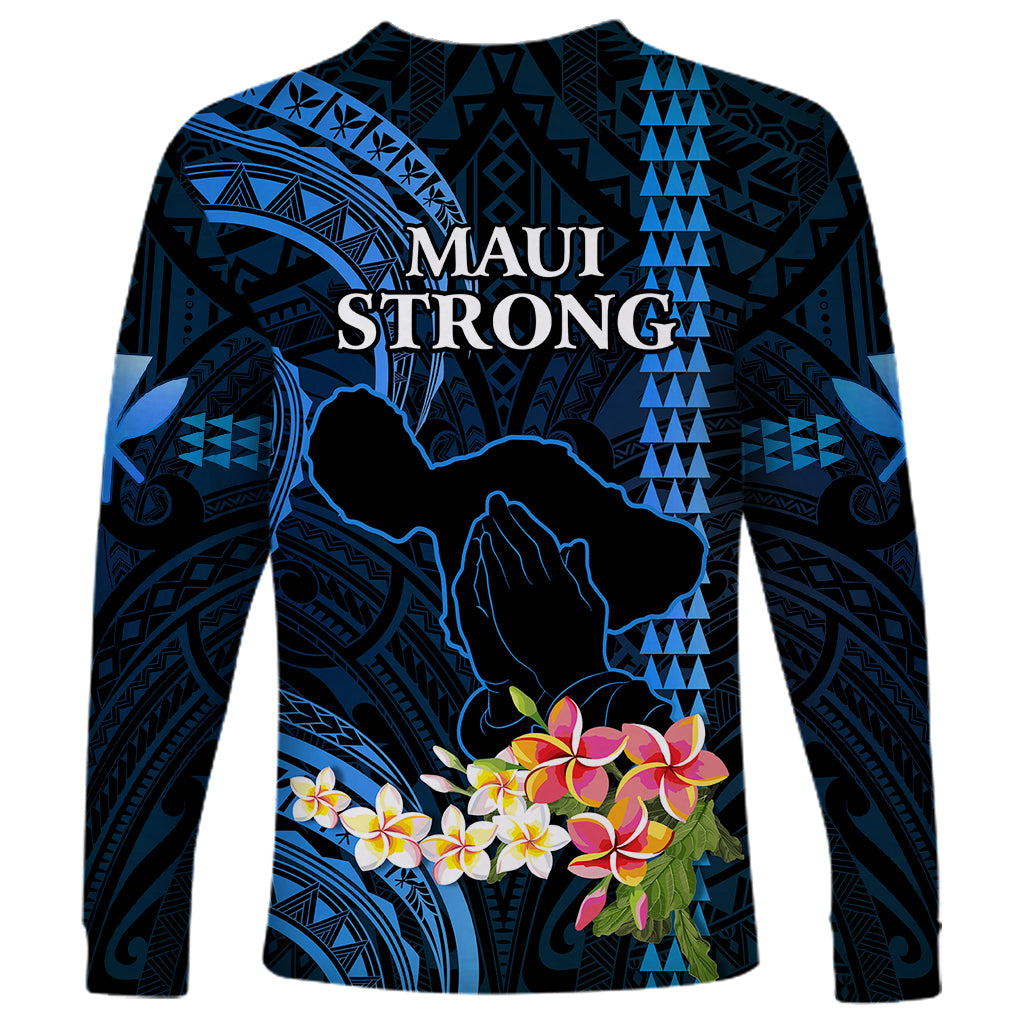 Hawaii Long Sleeve Shirt Pray For Maui Hawaiian Plumeria Be Strong Blue Verison - Wonder Print Shop