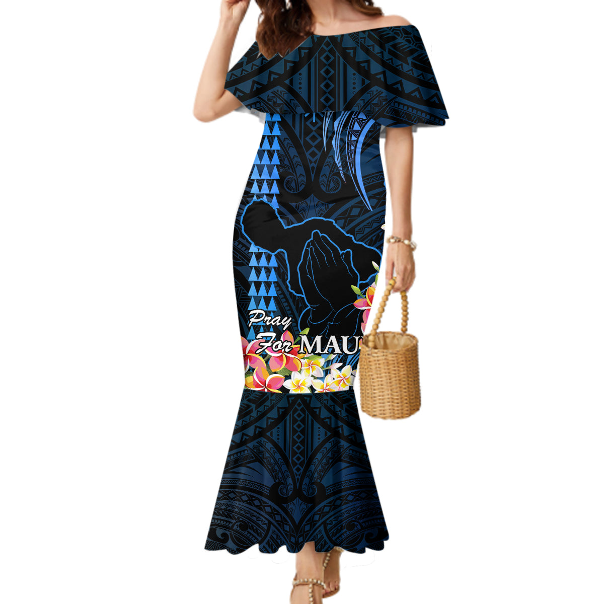 Hawaii Mermaid Dress Pray For Maui Hawaiian Plumeria Be Strong Blue Verison - Wonder Print Shop