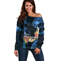 Hawaii Off Shoulder Sweater Pray For Maui Hawaiian Plumeria Be Strong Blue Verison - Wonder Print Shop