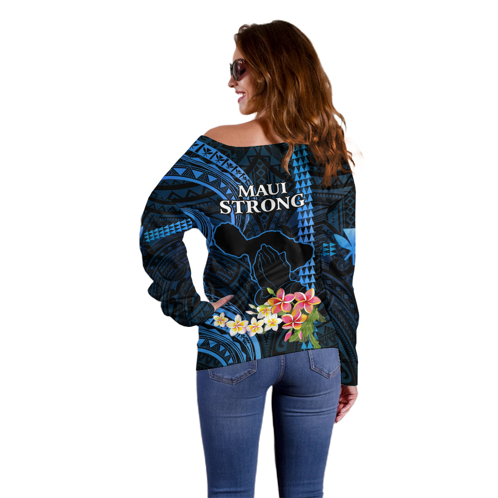 Hawaii Off Shoulder Sweater Pray For Maui Hawaiian Plumeria Be Strong Blue Verison - Wonder Print Shop