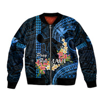 Hawaii Sleeve Zip Bomber Jacket Pray For Maui Hawaiian Plumeria Be Strong Blue Verison - Wonder Print Shop