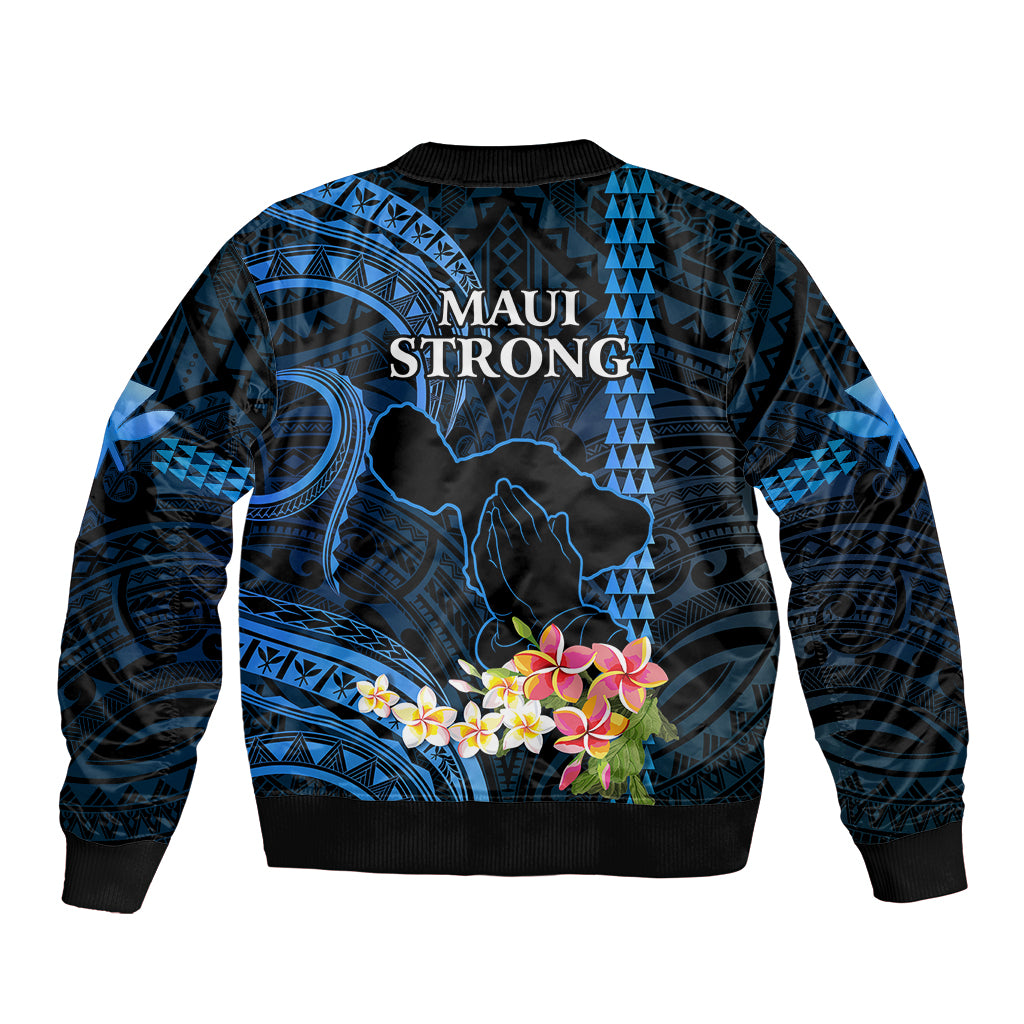 Hawaii Sleeve Zip Bomber Jacket Pray For Maui Hawaiian Plumeria Be Strong Blue Verison - Wonder Print Shop